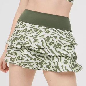 Aerie Green Leopard Print Ruffle Athletic Skort